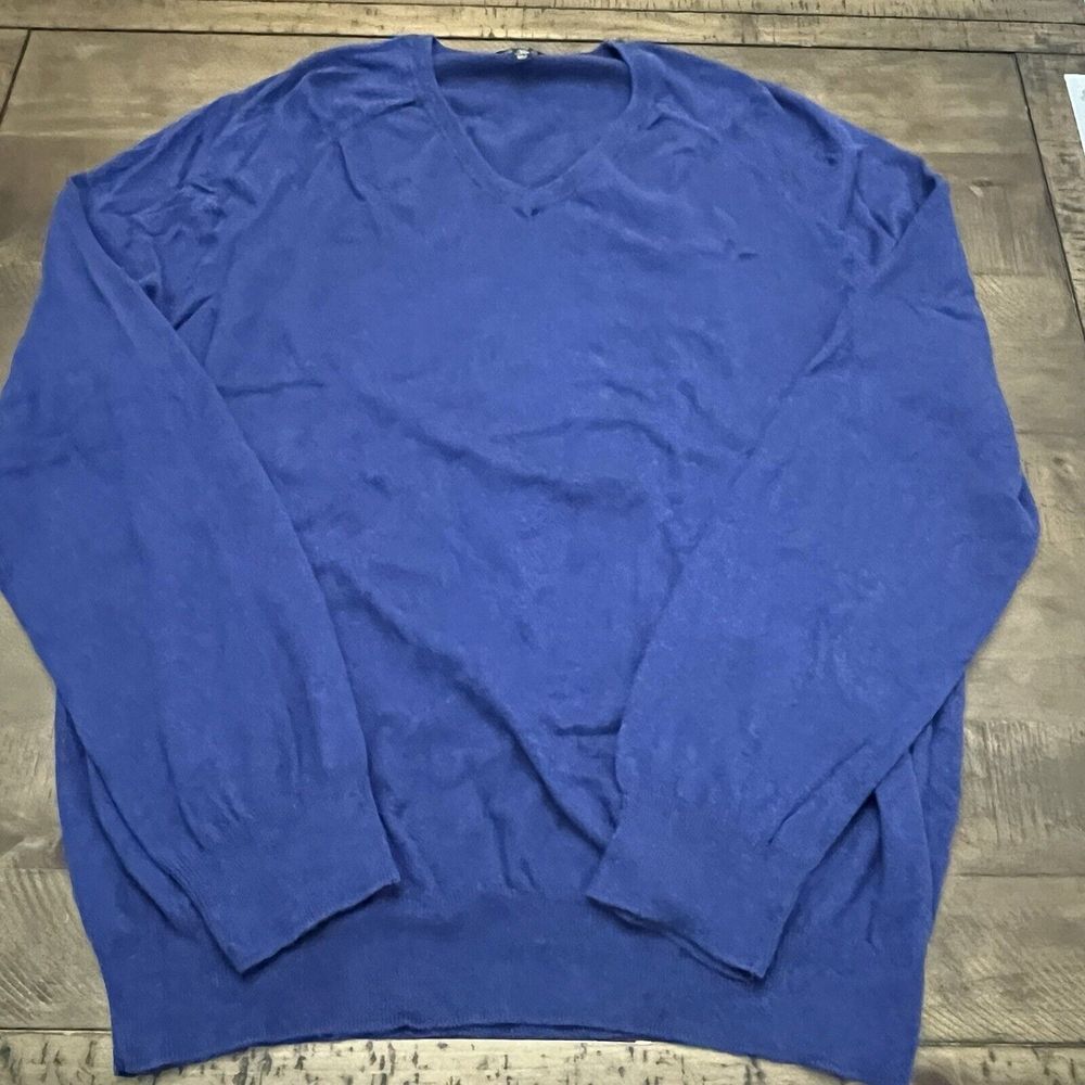 J Crew Sweater Mens Blue V neck Long‎ Sleeve Cotton Cashmere Preppy Knit XL